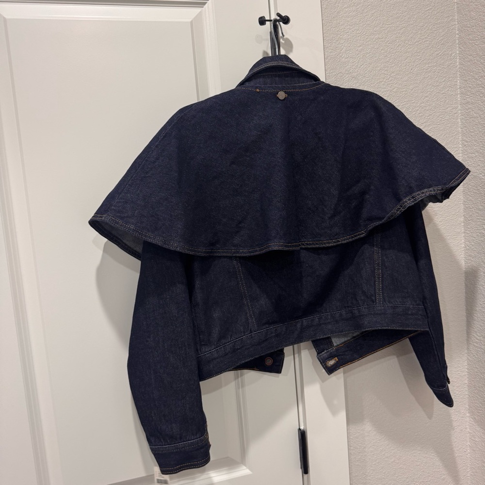 New Anthropologie Removable Capelet Denim Jacket Sz XS - Picture 7 of 7